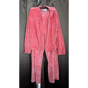 Vintage Talbots Velour Pink Tracksuit Zip Jacket & Pants Set Size L Athleisure